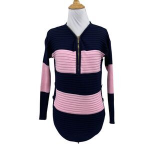 Stella Morgan Top Womens US 4 Multi The Emmy Striped Half Zip Ribbed Fitted